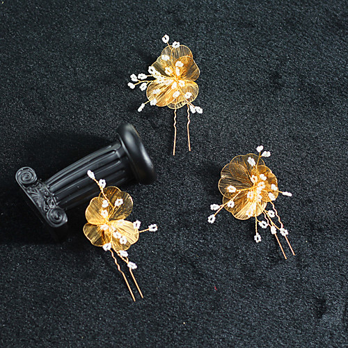 

Alloy Hair Stick with Floral / Metal 3 Pieces Wedding Headpiece