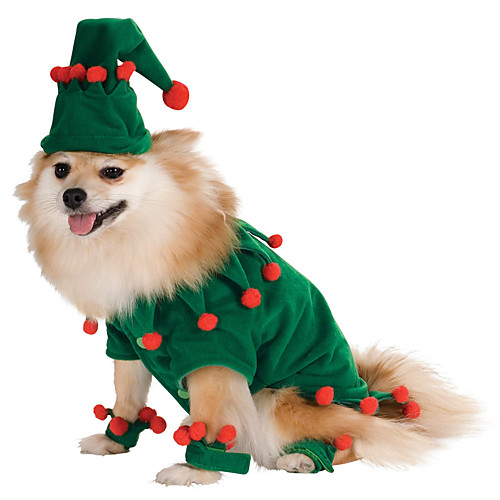 

Dog Cat Pets Costume Winter Dog Clothes Green Costume Polyster Patchwork Cosplay Christmas S M L XL