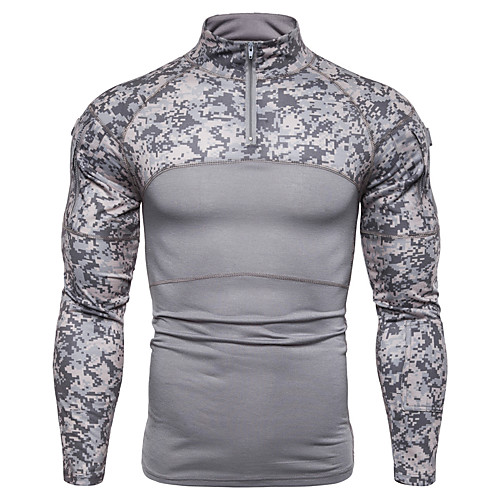 

Men's Long Sleeve Running Shirt Patchwork Quarter Zip Tee Tshirt Top Cotton Thermal Warm Breathable Soft Fitness Gym Workout Running Jogging Sportswear Camo / Camouflage Black Army Green Gray