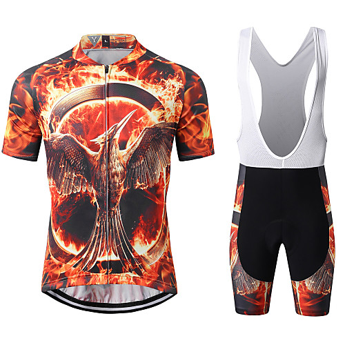 

WECYCLE Men's Short Sleeve Cycling Jersey with Bib Shorts Winter Black / Red Animal Phoenix Bike Clothing Suit Breathable 3D Pad Quick Dry Warm Reflective Strips Sports Animal Mountain Bike MTB Road