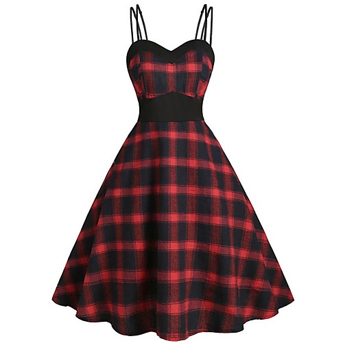 

Women's Maxi A Line Dress - Sleeveless Plaid Strap Loose Red Green L XL XXL XXXL XXXXL XXXXXL