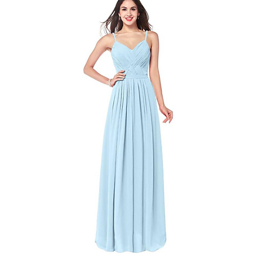 

A-Line Spaghetti Strap Floor Length Chiffon Bridesmaid Dress with Ruching