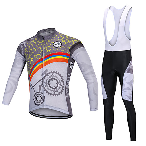 

YORK TIGERS Men's Long Sleeve Cycling Jersey with Bib Tights Winter Fleece Silicone Elastane Grey Gear Bike Jersey Bib Tights Thermal / Warm Breathable 3D Pad Quick Dry Reflective Strips Sports Gear