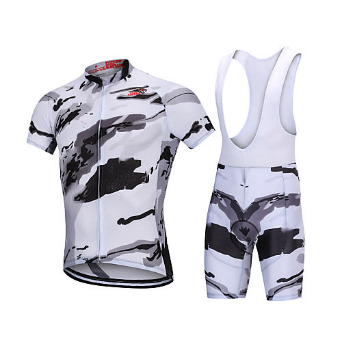 

YORK TIGERS Men's Short Sleeve Cycling Jersey with Bib Shorts - Kid's Silicone Elastane Lycra White Camo / Camouflage Bike Bib Shorts Jersey Clothing Suit Breathable 3D Pad Quick Dry Reflective