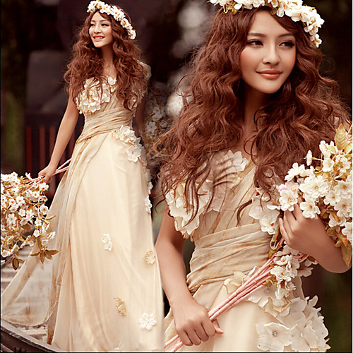 

A-Line Cute Prom Dress One Shoulder Sleeveless Sweep / Brush Train Chiffon with Appliques 2021