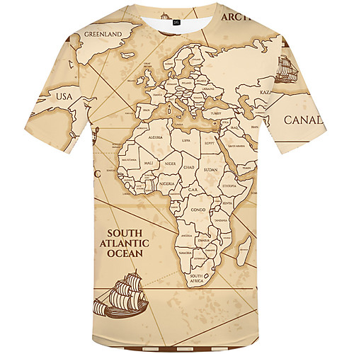 

Men's 3D T-shirt Daily Round Neck Khaki / Short Sleeve