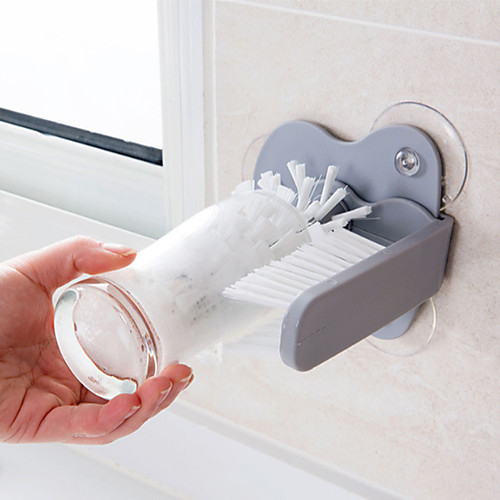 

New Creative Washing Dish 2 in 1 Brush Suction Cup Stand Glassware Milk Bottle Cleaning Brush Home Kitchen Glass Cups Cleaner To