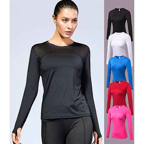 

YUERLIAN Women's Running Shirt Yoga Top Thumbhole Black White Fuchsia Red Blue Mesh Elastane Running Fitness Gym Workout Tee / T-shirt Long Sleeve Sport Activewear Breathable Quick Dry Soft Power Flex