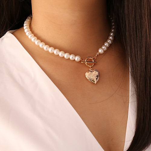 

Women's Pendant Necklace Necklace Pearl Necklace Classic Heart Dainty Classic Trendy Fashion Imitation Pearl Chrome Gold 40 cm Necklace Jewelry 1pc For Gift Daily School Holiday Festival