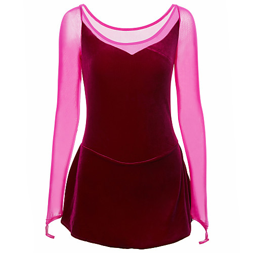 

21Grams Figure Skating Dress Women's Girls' Ice Skating Dress Rose Red Open Back Spandex High Elasticity Training Competition Skating Wear Solid Colored Classic Crystal / Rhinestone Long Sleeve Ice