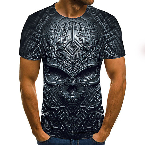 

Men's 3D Print Slim T-shirt Daily Round Neck Navy Blue / Short Sleeve