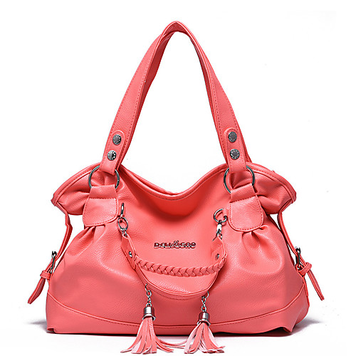

Women's Tassel Faux Leather / PU Tote Solid Color Watermelon Red / Red Brown / Black / Fall & Winter