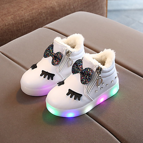 

Girls' Boots First Walkers LED Shoes Not rechargeable PU LED Shoes Little Kids(4-7ys) Daily Party & Evening Bowknot Sparkling Glitter LED White Black Red Fall Spring / Booties / Ankle Boots