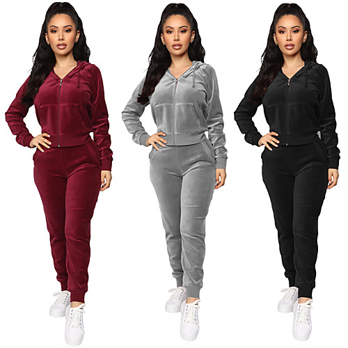 

Women's 2-Piece Full Zip Tracksuit Sweatsuit Street Athleisure Long Sleeve Velour Windproof Breathable Soft Yoga Fitness Gym Workout Running Jogging Sportswear Solid Colored Outfit Set Clothing Suit