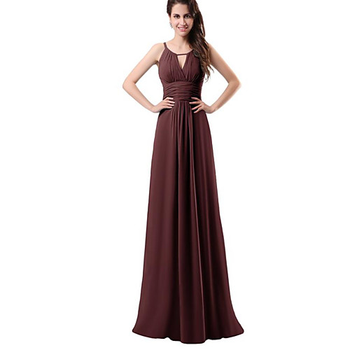 

A-Line Jewel Neck Floor Length Chiffon Bridesmaid Dress with Ruching