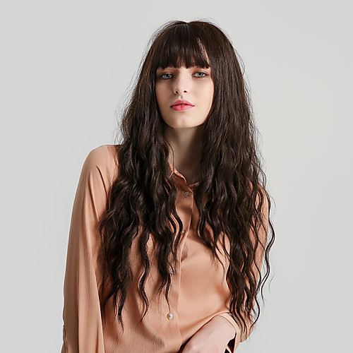 

Synthetic Wig Bangs Curly Water Wave Side Part Neat Bang With Bangs Wig Very Long Brown Synthetic Hair 28 inch Women's Cute Cosplay Women Brown HAIR CUBE