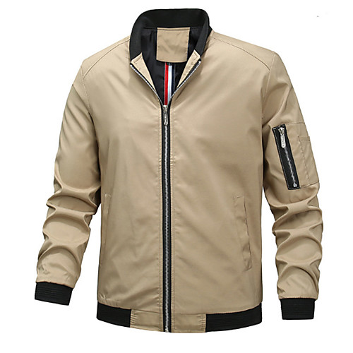 

Men's Solid Colored Fall Jacket Regular Daily Long Sleeve Polyester Coat Tops Black