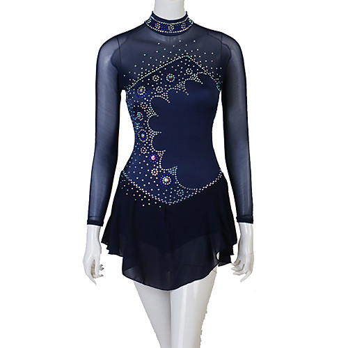 

Figure Skating Dress Women's Girls' Ice Skating Dress Dark Navy Patchwork High Elasticity Competition Skating Wear Crystal / Rhinestone Figure Skating