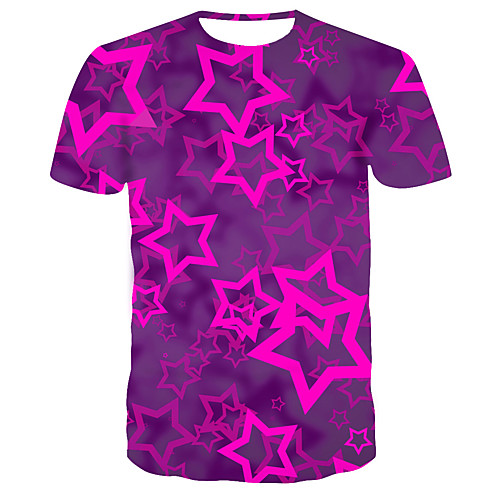 

Men's 3D Print Slim T-shirt Daily Round Neck Fuchsia / Short Sleeve