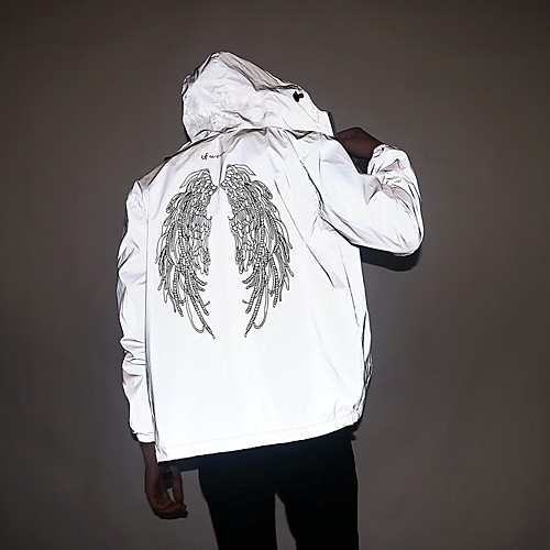 

Men's Long Sleeve Running Track Jacket Reflective Jacket Hoodie Jacket Full Zip Outerwear Hoodie Athleisure Wear High Visibility Reflective Windproof Fitness Running Jogging Sportswear Silver