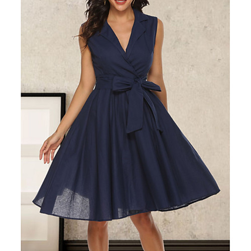 

Women's A Line Dress Blue Sleeveless Solid Colored V Neck Hot Elegant S M L XL XXL