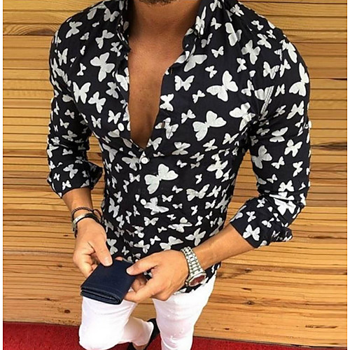 

Men's Shirt Animal Long Sleeve Daily Tops Black Khaki Green