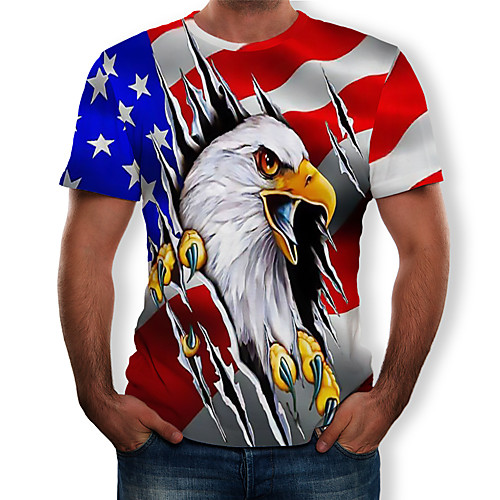 

Men's 3D Graphic Print Slim T-shirt Daily Round Neck Red / Short Sleeve