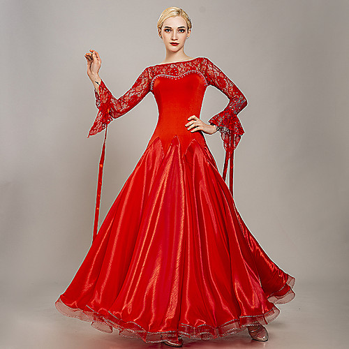 

Ballroom Dance Dress Lace Crystals / Rhinestones Women's Training Performance Long Sleeve Lace Tulle