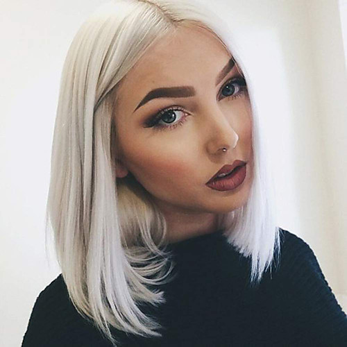 

Synthetic Lace Front Wig Straight Middle Part Lace Front Wig Short White Synthetic Hair 10-14 inch Women's Adjustable Heat Resistant Party White