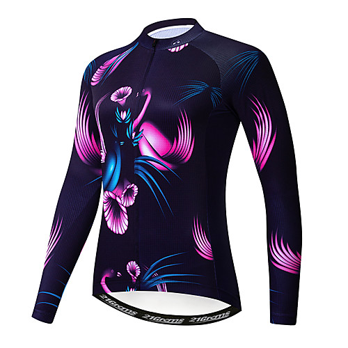 

21Grams Floral Botanical Women's Long Sleeve Cycling Jersey - Violet Bike Jersey Top Thermal / Warm Breathable Quick Dry Sports Winter Elastane Terylene Polyester Taffeta Mountain Bike MTB Road Bike