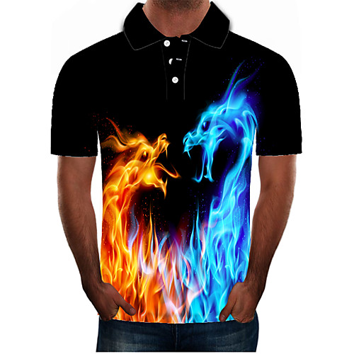 

Men's Plus Size 3D Graphic Slim Polo Street chic Exaggerated Daily Going out Shirt Collar Black / Short Sleeve