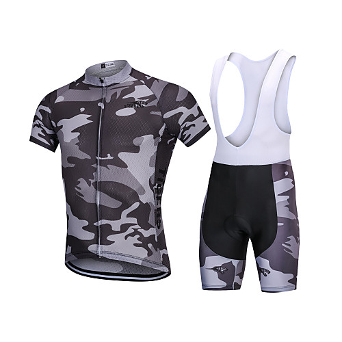 

YORK TIGERS Men's Boys' Short Sleeve Cycling Jersey with Bib Shorts - Kid's Silicone Elastane Lycra Dark Grey Camo / Camouflage Bike Bib Shorts Jersey Clothing Suit Breathable 3D Pad Quick Dry