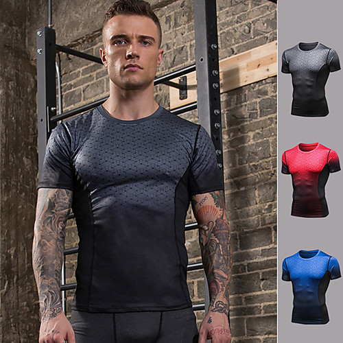 

YUERLIAN Men's Short Sleeve Compression Shirt Running Shirt Tee Tshirt Athletic Breathable Quick Dry Soft Fitness Gym Workout Running Jogging Sportswear Color Gradient Red Royal Blue Gray Activewear