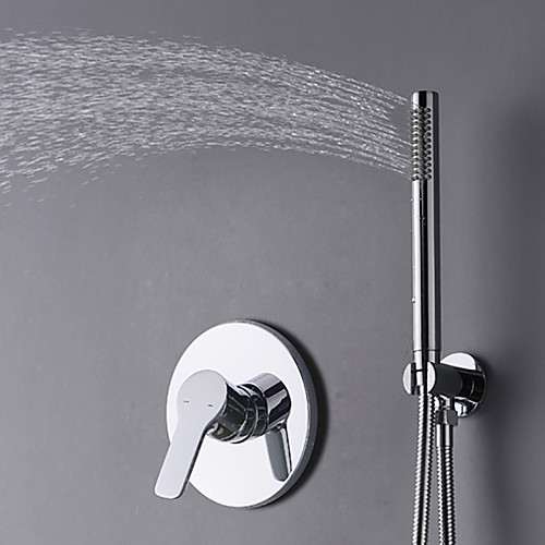 

Shower Faucet Set - Rainfall Contemporary Chrome Wall Mounted Ceramic Valve Bath Shower Mixer Taps / Brass