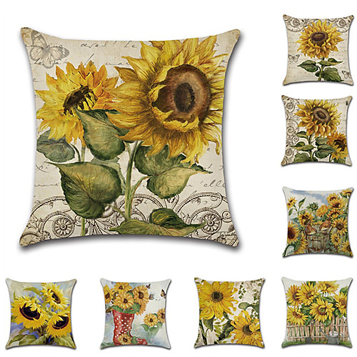 

Set of 8 Linen Pillow Cover, Leaf Floral Print Wedding Pastoral Throw Pillow