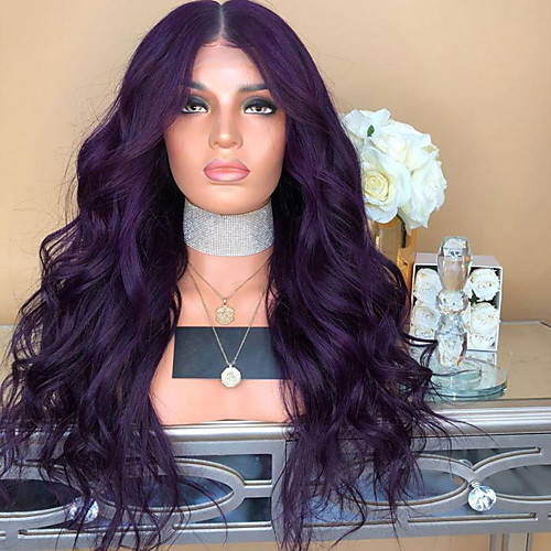 

Synthetic Lace Front Wig Body Wave Bouncy Curl Middle Part Lace Front Wig Long Dark Purple Synthetic Hair 18-24 inch Women's Cosplay Heat Resistant Synthetic Purple / Glueless