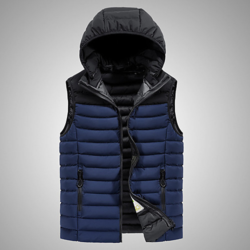 

Men's Color Block Fall Vest Regular Daily Sleeveless Polyester Coat Tops Black