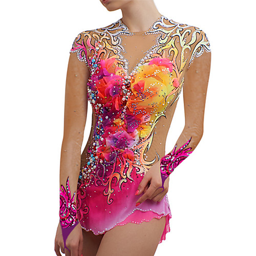 

21Grams Rhythmic Gymnastics Leotards Artistic Gymnastics Leotards Women's Girls' Leotard Blushing Pink Spandex High Elasticity Handmade Jeweled Diamond Look Sleeveless Competition Dance Rhythmic