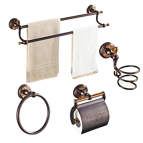 

ORB Solid Brass 4pcs - Towel bar /Toilet Paper Holders / Towel Rings/Hair drier rack Wall Mounted Oil-rubbed Bronze