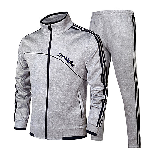 

Men's 2-Piece Side-Stripe Elastane Tracksuit Sweatsuit Jogging Suit 2pcs Winter Mandarin Collar Running Fitness Jogging Windproof Breathable Soft Sportswear Clothing Suit Long Sleeve Activewear