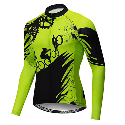 

21Grams Novelty Gear Men's Long Sleeve Cycling Jersey - Green Bike Jersey Top UV Resistant Breathable Quick Dry Sports Winter Elastane Terylene Polyester Taffeta Mountain Bike MTB Road Bike Cycling