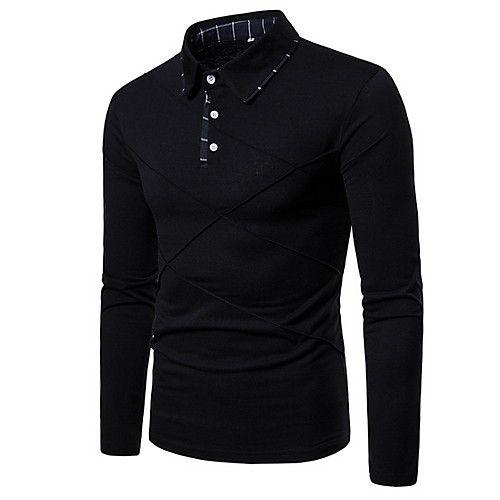 

Men's Color Block Polo Daily Shirt Collar White / Black / Dark Gray / Navy Blue / Long Sleeve