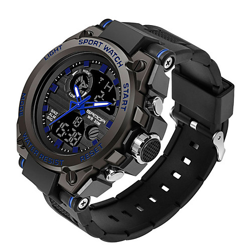 

SANDA Men's Military Watch Digital Sporty Stylish Silicone 30 m Water Resistant / Waterproof Calendar / date / day LCD Analog - Digital Outdoor Fashion - Black Black / Blue black / gold / Noctilucent