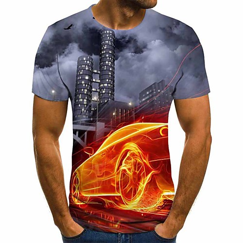 

Men's Plus Size Geometric 3D Print T-shirt Basic Street chic Daily Round Neck Gray / Short Sleeve