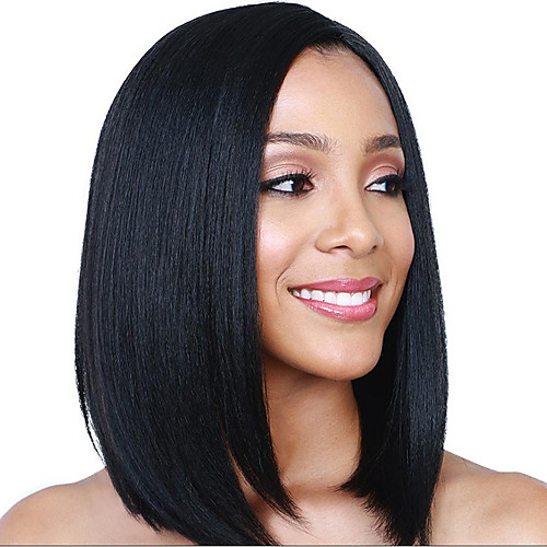 

Synthetic Wig Straight Asymmetrical Wig Medium Length Natural Black Synthetic Hair 15 inch Women's Best Quality Black