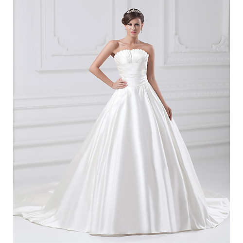 

Ball Gown Wedding Dresses Strapless Court Train Satin Strapless Plus Size with Ruched Draping 2021