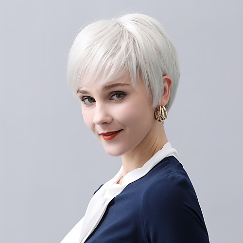 

Human Hair Blend Wig Short Straight Natural Straight Pixie Cut Layered Haircut Asymmetrical Side Part Black Brown Fashionable Design Cool Fashion Capless Women's All Chestnut Brown Medium Auburn#30