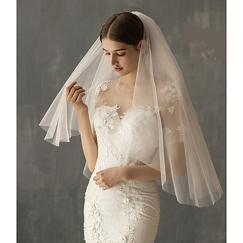 

Two-tier Classic Style / Lace Wedding Veil Elbow Veils with Solid 23.62 in (60cm) POLY / Lace