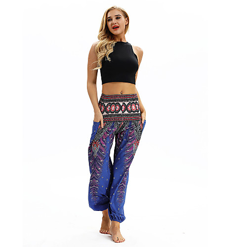 

Women's Yoga Boho Comfort Plus Size Loose Gym Yoga Pants Bloomers Pants Pattern Full Length Print High Waist Blue Red