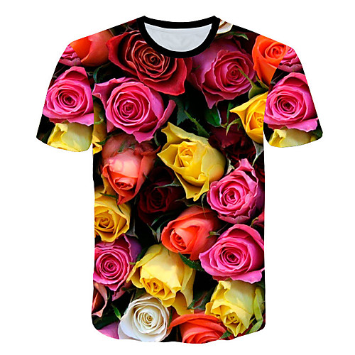 

Men's 3D Graphic Print Slim T-shirt Daily Round Neck Rainbow / Short Sleeve